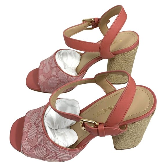 COACH Maddy Pink Signature Strappy Sandal Block Heel Womens SZ 5B C8930 NIB - Picture 3 of 10